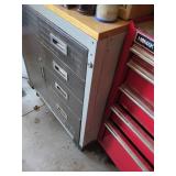 Vintage Industrial Rolling Metal Storage Cabinet w/ Drawers Wood Top
