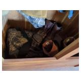 Mixed Hunting Clothing Gear Lot w Binoculars Boots Neckties