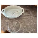 Lot of Vintage Glass Serving Dishes Milk Glass Pink Depression Tray