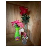 Decorative Floral Vase Lot Hand Painted Ceramic Glass Rose Bud Vases