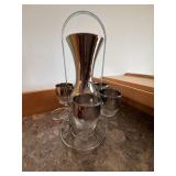 Vintage Silver Fade Glass Wine Decanter Set w/ Goblets & Caddy