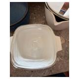 Vintage Covered Casserole & Server Lot White Blue Glass Lid Kitchenware