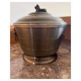 Pewter Tone Lion Finial Ice Bucket Wine Cooler w Insert Handles