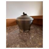 Pewter Tone Lion Finial Ice Bucket Wine Cooler w Insert Handles