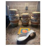 Gibson Canister Set w/ Spoon Rest & Ceramic Trivet Kitchen Decor