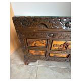 Vintage Chinese Carved Wood Trunk Chest With Glass Top