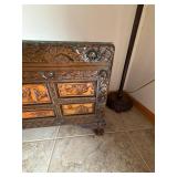 Vintage Chinese Carved Wood Trunk Chest With Glass Top