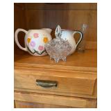 Lot of Vintage Pottery Pitchers Cut Glass Covered Dish Bud Vase