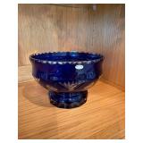 Hand Made Czech Cobalt Blue Cut Lead Crystal Pedestal Bowl Compote
