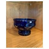 Hand Made Czech Cobalt Blue Cut Lead Crystal Pedestal Bowl Compote