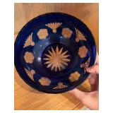 Hand Made Czech Cobalt Blue Cut Lead Crystal Pedestal Bowl Compote