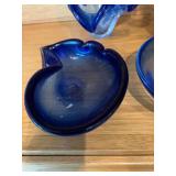 Set of 4 Cobalt Blue Art Glass Bowls & Ruffled Dishes Murano Style