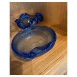 Set of 4 Cobalt Blue Art Glass Bowls & Ruffled Dishes Murano Style