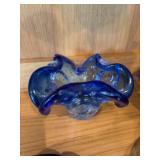 Set of 4 Cobalt Blue Art Glass Bowls & Ruffled Dishes Murano Style