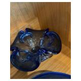 Set of 4 Cobalt Blue Art Glass Bowls & Ruffled Dishes Murano Style