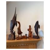 Vintage Hand Carved Wood Folk Art Animal Figurines & Decor Lot