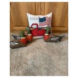 Mallard Duck Decorative Figures with USA Truck Throw Pillow Set
