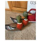 Mallard Duck Decorative Figures with USA Truck Throw Pillow Set