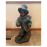 Bronze Finish Boy Statue With Top Hat Scarf 23in Decorative Figure