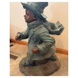 Bronze Finish Boy Statue With Top Hat Scarf 23in Decorative Figure