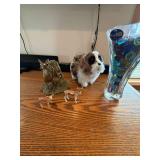 Lead Crystal Vase with Animal Figurines and Plush Dog Decor