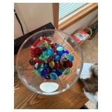 Lead Crystal Vase with Animal Figurines and Plush Dog Decor