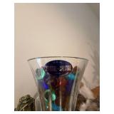 Lead Crystal Vase with Animal Figurines and Plush Dog Decor