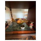 Home Decor Lot - Art Glass Centerpiece Bowl, Folk Art Crock, Deer Stone & Candle Holder