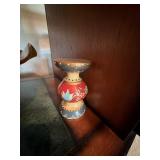 Home Decor Lot - Art Glass Centerpiece Bowl, Folk Art Crock, Deer Stone & Candle Holder