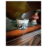 Home Decor Lot - Art Glass Centerpiece Bowl, Folk Art Crock, Deer Stone & Candle Holder