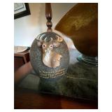 Home Decor Lot - Art Glass Centerpiece Bowl, Folk Art Crock, Deer Stone & Candle Holder