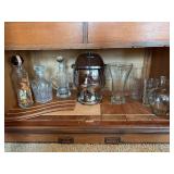 Vintage Barware & Glass Vase Lot - Chrome Dispenser, Decanters, Vases