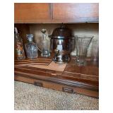 Vintage Barware & Glass Vase Lot - Chrome Dispenser, Decanters, Vases