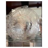 Cut Crystal Lot - Decanter, Pair Balloon Wine Goblets, Floral Platter & Bird Dish