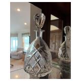 Cut Crystal Lot - Decanter, Pair Balloon Wine Goblets, Floral Platter & Bird Dish
