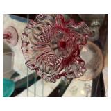 Vintage Art Glass Vase & Pink Ruffled Pedestal Compote Bowl
