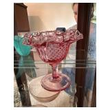 Vintage Art Glass Vase & Pink Ruffled Pedestal Compote Bowl