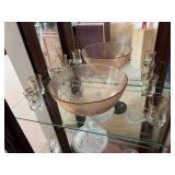 Pink Frosted Rose Glass Bowls & Gold Trim Turkish Tea Glasses Lot