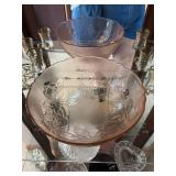 Pink Frosted Rose Glass Bowls & Gold Trim Turkish Tea Glasses Lot