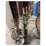 Pink Frosted Rose Glass Bowls & Gold Trim Turkish Tea Glasses Lot