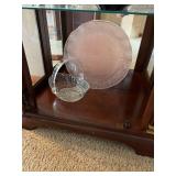 Vintage Pink Swirl Glass Platter & Clear Pressed Glass Basket Lot