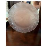 Vintage Pink Swirl Glass Platter & Clear Pressed Glass Basket Lot