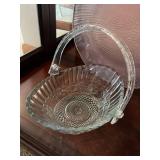 Vintage Pink Swirl Glass Platter & Clear Pressed Glass Basket Lot