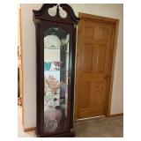 Traditional Cherry Finish Lighted Curio Display Cabinet w/ Glass Shelves