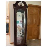 Traditional Cherry Finish Lighted Curio Display Cabinet w/ Glass Shelves