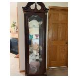 Traditional Cherry Finish Lighted Curio Display Cabinet w/ Glass Shelves
