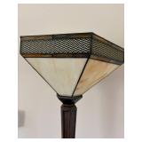 Mission Style Floor Lamp Slag Glass Torchiere Bronze Tone 70.5in