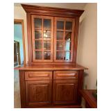 Traditional Wooden Gun Cabinet Display Hutch w Glass Doors & Drawers