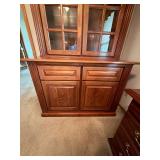 Traditional Wooden Gun Cabinet Display Hutch w Glass Doors & Drawers