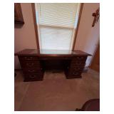 Traditional Mahogany-Finish Executive Desk & Tufted Leather Office Chair Set